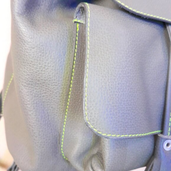 Green Leather Contrast Stitching Backpack Made in Romania Boho Utility - Picture 4 of 13